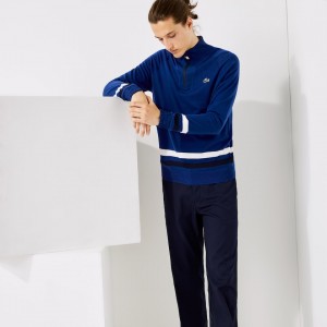 Suéteres Lacoste Masculino Azuis Azul Marinho Azuis Branco SPORT Breathable Wool Golf MI4-37633B0