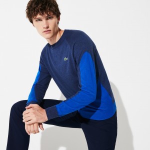 Suéteres Lacoste Masculino Azuis Azuis SPORT Color-Blocked Breathable Wool AB7-19731D6