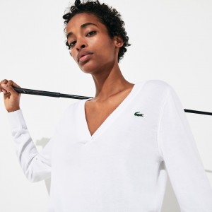 Suéteres Lacoste Feminino Branco SPORT V-neck FP5-32673S4