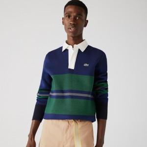 Suéteres Lacoste Masculino Azul Marinho Azuis Azuis Verdes Bege Branco Striped Rugby TA2-24892V9