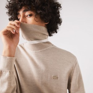 Suéteres Lacoste Masculino Bege Turtleneck Merino Wool AI2-10621Y0