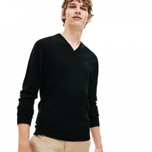 Suéteres Lacoste Masculino Pretas V-neck Wool Jersey EL5-04400E0