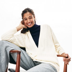 Suéteres Lacoste Feminino Branco Wool And Cashmere Blend Cable Knit Cardigan OL0-48314J0