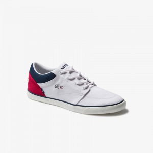 Tenis Lacoste Masculino Branco Azul Marinho Vermelhas Bayliss Canvas MC8-35053F9