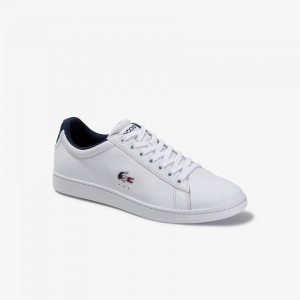Tenis Lacoste Masculino Branco Azul Marinho Vermelhas Carnaby Evo Leather and Synthetic RX4-17131W7
