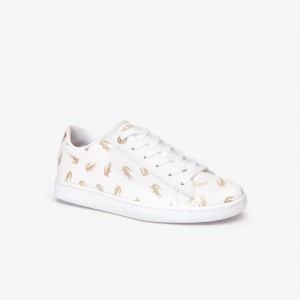 Tenis Lacoste Criança Branco Douradas Carnaby Metallic Crocodile Sneaker AY5-82228K9
