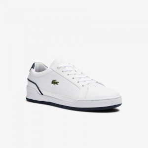 Tenis Lacoste Masculino Branco Azul Marinho Challenge Leather YW2-90389H2