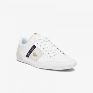 Tenis Lacoste Masculino Branco Azul Marinho Chaymon Leather and Suede GE5-15691W0