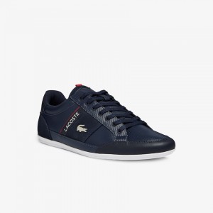Tenis Lacoste Masculino Azul Marinho Branco Chaymon Leather and Suede EJ2-96639K1