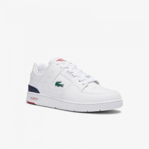 Tenis Lacoste Masculino Branco Azul Marinho Vermelhas Court Cage Leather EI7-96699W6