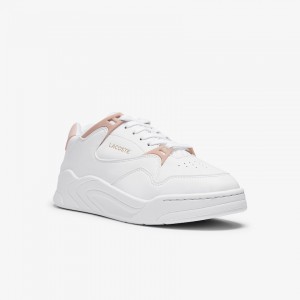 Tenis Lacoste Feminino Branco Rosa Court Slam Leather HV9-56245R2