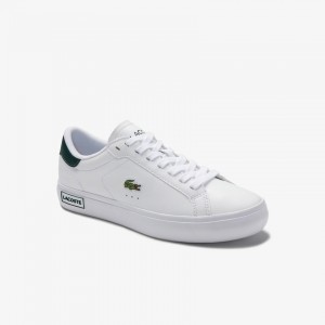 Tenis Lacoste Feminino Branco Verdes Escuro Powercourt Leather PB9-20622R1