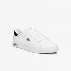 Tenis Lacoste Masculino Branco Bege Powercourt Leather QU9-73497L1