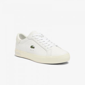 Tenis Lacoste Feminino Branco Cinzentas Powercourt Leather Popped Heal AD1-17701F9
