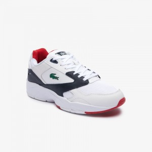 Tenis Lacoste Masculino Branco Azul Marinho Storm 96 LO Mesh and Leather rubber crocodile IR4-64916S3
