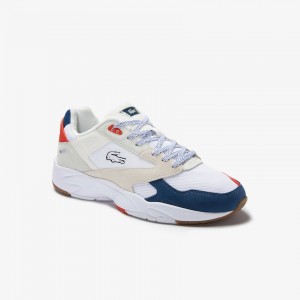 Tenis Lacoste Masculino Branco Azuis Escuro Storm 96 LO Textile DJ6-75277B1