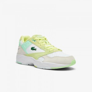 Tenis Lacoste Masculino Branco Luz Amarelas Storm 96 Lo Suede and Mesh IR3-97039G6