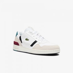 Tenis Lacoste Masculino Branco Bege T-Clip Leather Colour-Pop DB3-44324R3
