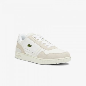 Tenis Lacoste Masculino Branco Cinzentas T-Clip Leather and Suede CO5-59415X8