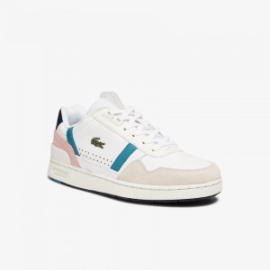 Tenis Lacoste Feminino Branco Turquesa Escuro T-Clip Leather and Synthetic FG0-03750T4