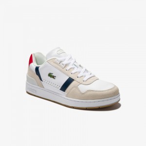 Tenis Lacoste Feminino Branco Bege T-Clip Tricolour Leather and Suede WQ5-76517L4