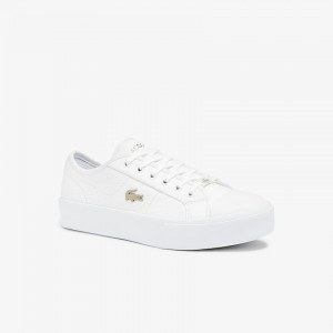 Tenis Lacoste Feminino Branco Branco Ziane Plus Grand Leather MJ8-03700J3