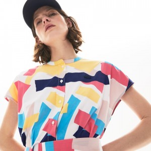 Vestido Lacoste Feminino Branco Abstract-Print Shirtdress VX3-88318G7