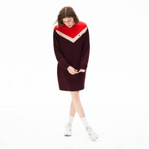 Vestido Lacoste Feminino Vermelhas Escuro Bege Vermelhas Colorblock Fleece Sweatshirt QY9-34913U1