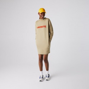 Vestido Lacoste Feminino Bege Embroidered Accent Fleece Sweatshirt LO3-27892S4