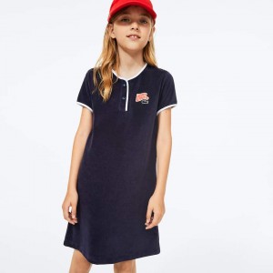 Vestido Lacoste Criança Azul Marinho Azuis Branco Heart Embroidery Henley EY5-26802C8