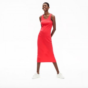 Vestido Lacoste Feminino Vermelhas Long Ribbed Cotton TM2-18081C2
