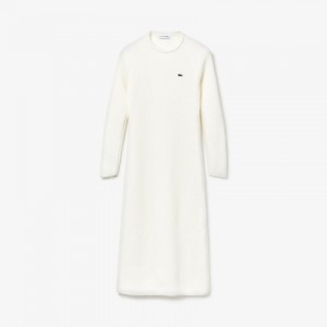 Vestido Lacoste Feminino Branco Long Ribbed Wool Blend Sweater CE4-66346M4