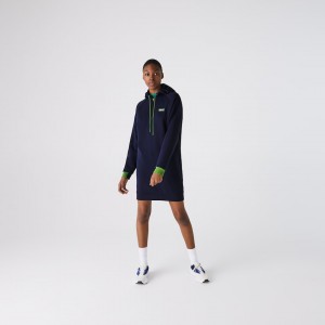 Vestido Lacoste Feminino Azul Marinho Azuis Verdes Pretas SPORT Hooded Cotton Blend Sweatshirt BD3-14281T8