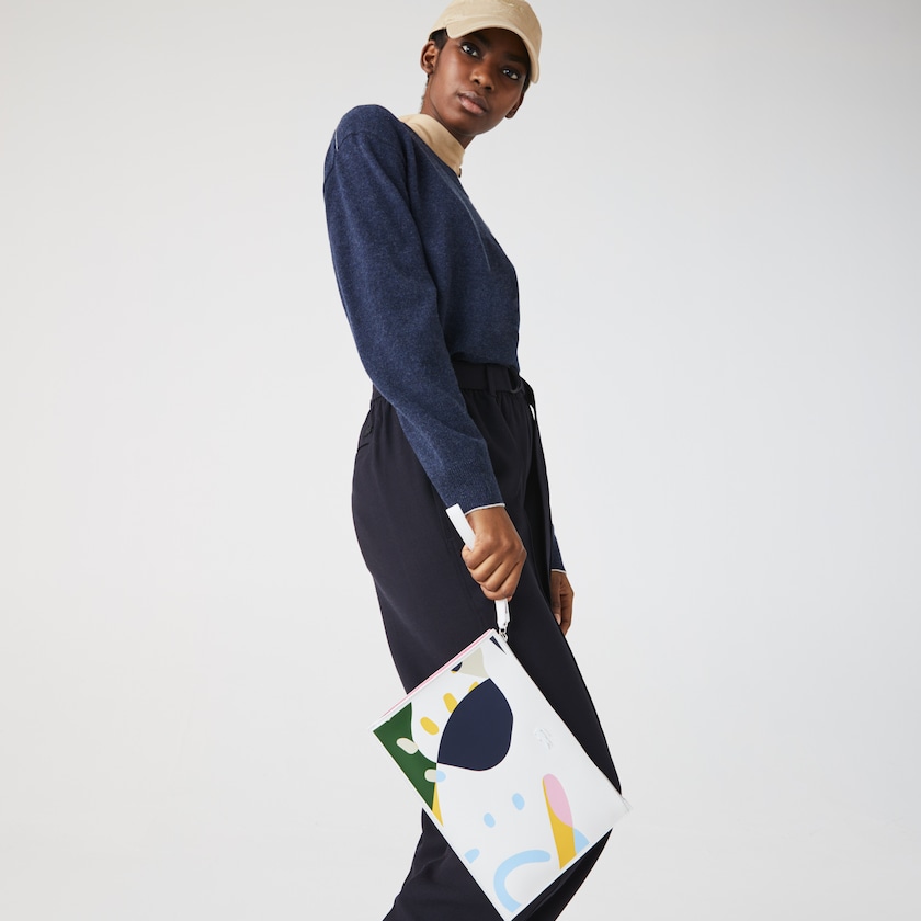 Acessorios Lacoste Feminino Branco Anna Abstract Design Coated Canvas Clutch HS1-06190Y4
