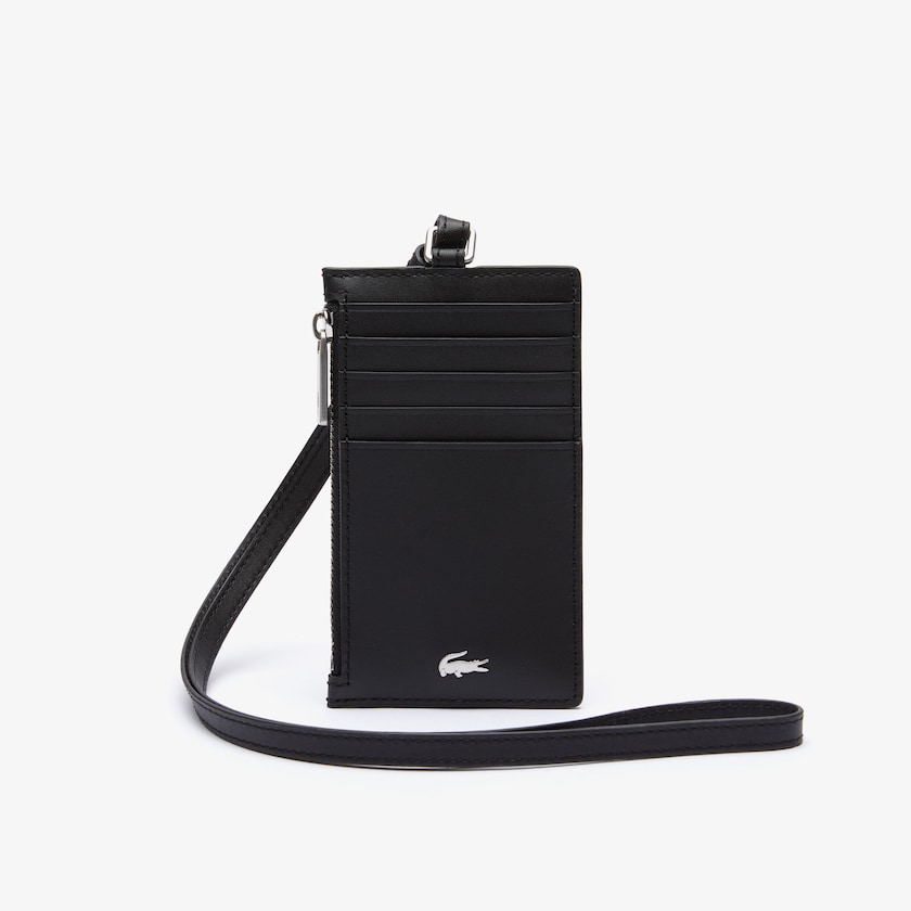 Acessorios Lacoste Masculino Pretas Fitzgerald Leather Neck Strap Zippered Card Holder DT5-03510R6
