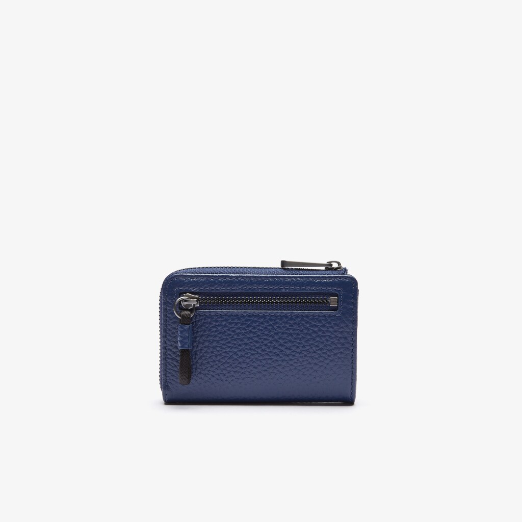 Acessorios Lacoste Masculino Azuis Escuro Soft Mate Matte Full-Grain Leather Zippered Card Holder RT9-99199Q3