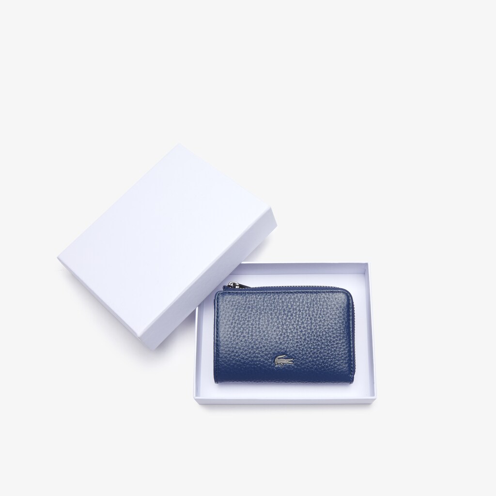 Acessorios Lacoste Masculino Azuis Escuro Soft Mate Matte Full-Grain Leather Zippered Card Holder RT9-99199Q3