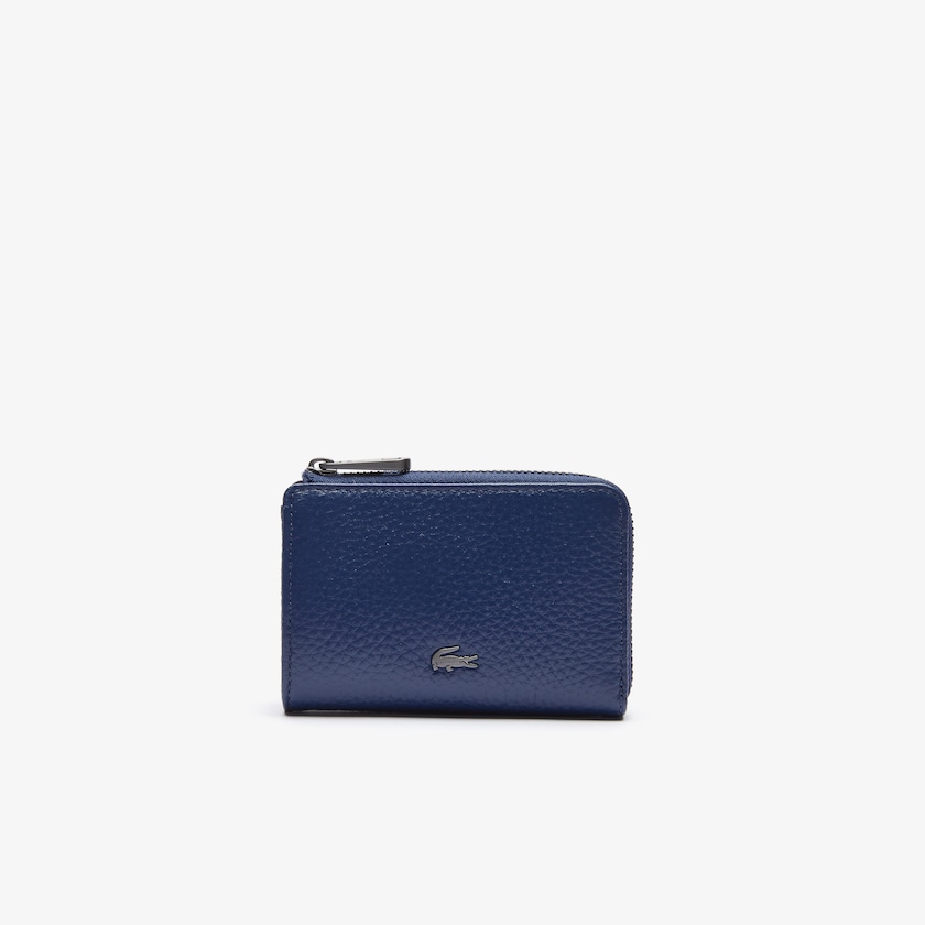 Acessorios Lacoste Masculino Azuis Escuro Soft Mate Matte Full-Grain Leather Zippered Card Holder RT9-99199Q3