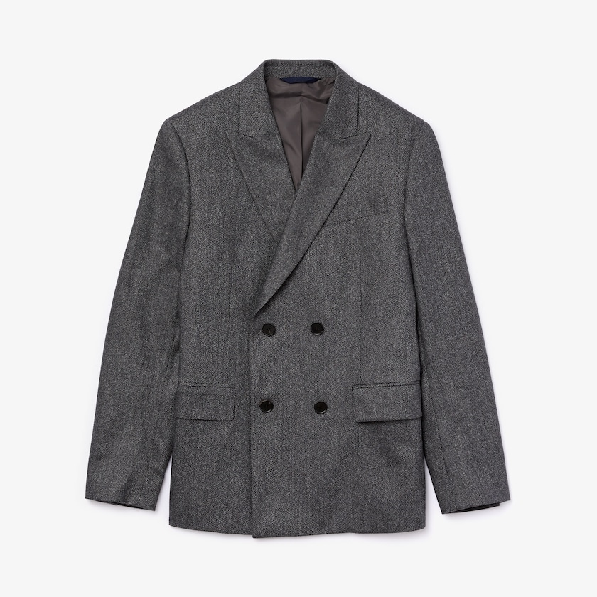 Blazers Lacoste Masculino Cinzentas Cinzentas Double-Breasted Chevron Virgin Wool And Cashmere BC6-53715X7