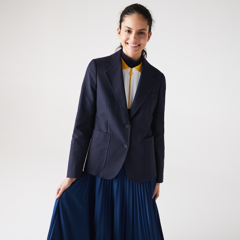 Blazers Lacoste Feminino Azul Marinho Azuis Pocketed Cotton And Wool Straight Fit ZG4-56865W9