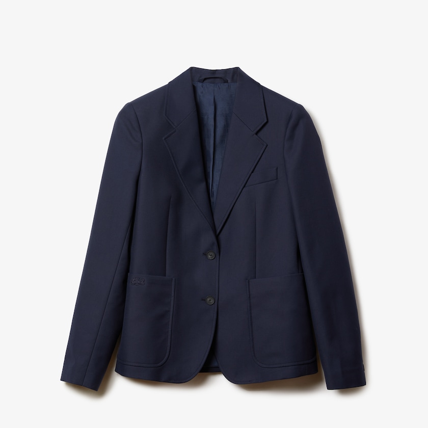 Blazers Lacoste Feminino Azul Marinho Azuis Pocketed Cotton And Wool Straight Fit ZG4-56865W9