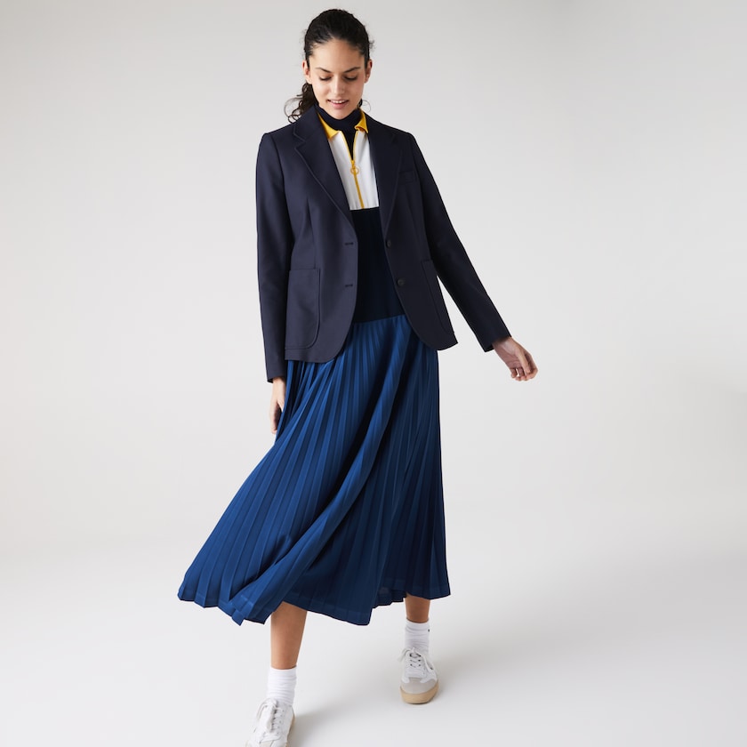 Blazers Lacoste Feminino Azul Marinho Azuis Pocketed Cotton And Wool Straight Fit ZG4-56865W9