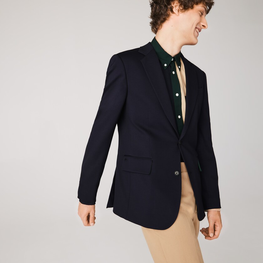 Blazers Lacoste Masculino Azul Marinho Azuis Stretch Buttoned Straight Fit AN7-55855H8