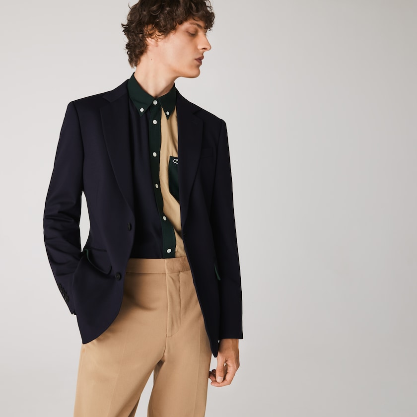 Blazers Lacoste Masculino Azul Marinho Azuis Stretch Buttoned Straight Fit AN7-55855H8