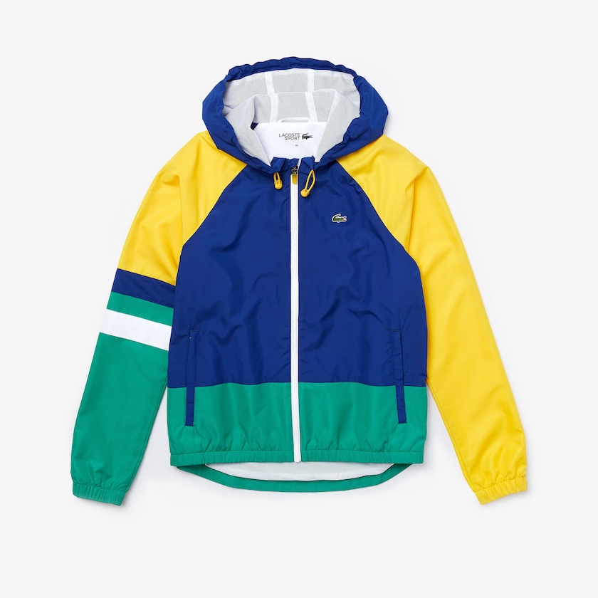 Blusão Lacoste Feminino Azuis Branco Amarelas Verdes SPORT Colorblock Zip Tennis BS2-72327A8