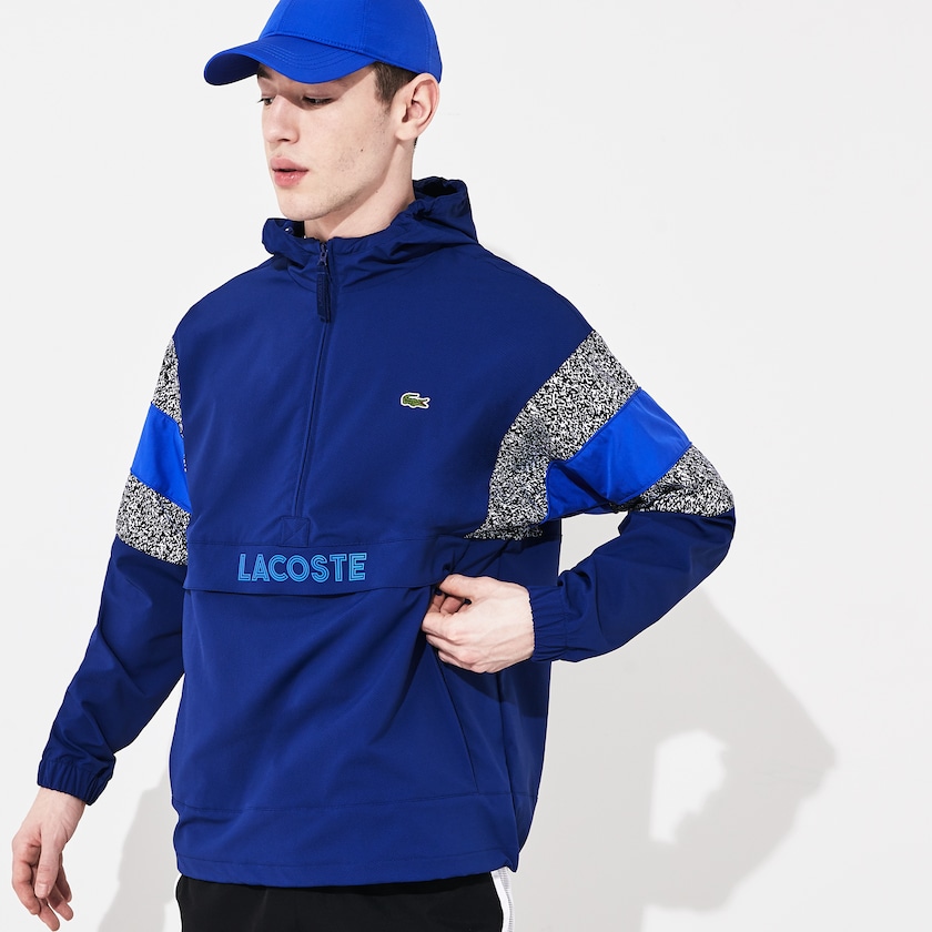 Blusão Lacoste Masculino Azul Marinho Azuis Pretas Branco Azuis SPORT Print-Blocked Performance RB5-19371M7