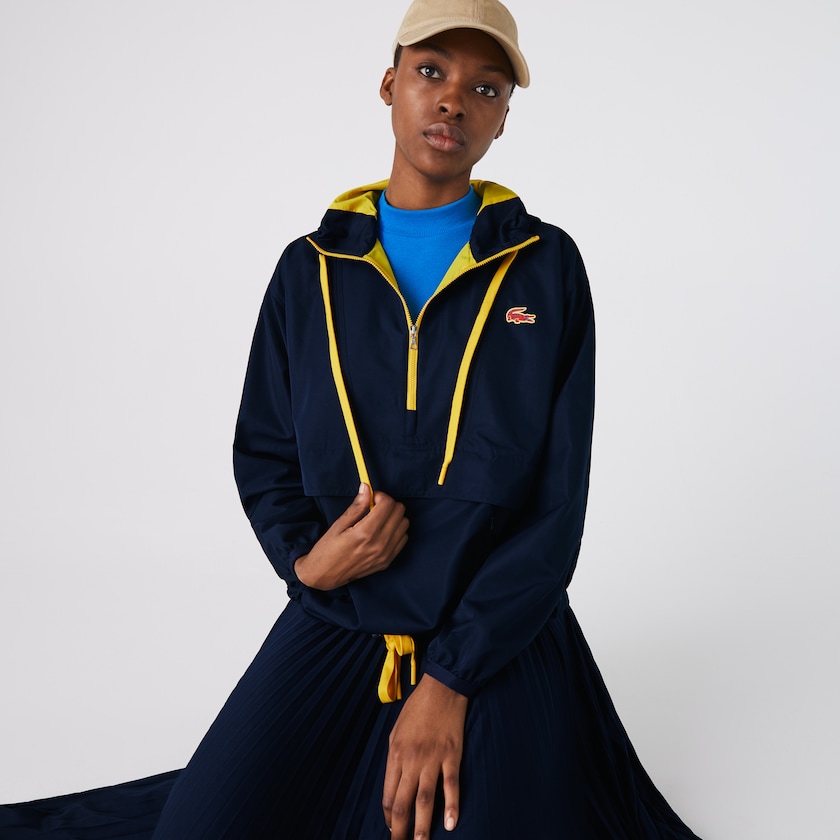 Blusão Lacoste Feminino Azul Marinho Azuis Amarelas SPORT Water-Resistant Pullover NH7-04550W9