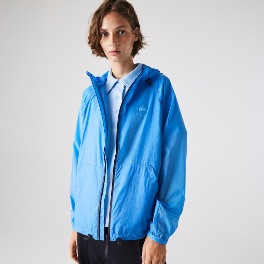 Blusão Lacoste Feminino Azuis Azul Marinho Azuis Zippered Lightweight Transparent Hooded WG3-70317R1