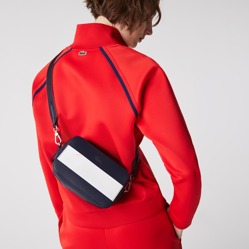 Bolsa Tiracolo Lacoste Feminino Azul Marinho Branco Vermelhas Chantaco Colorblock Piqué Leather ZQ7-71897O7