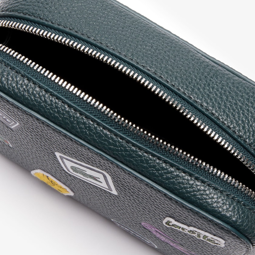 Bolsa Tiracolo Lacoste Feminino Verdes Escuro Croco Crew Badge Grained Leather LH8-48024E5
